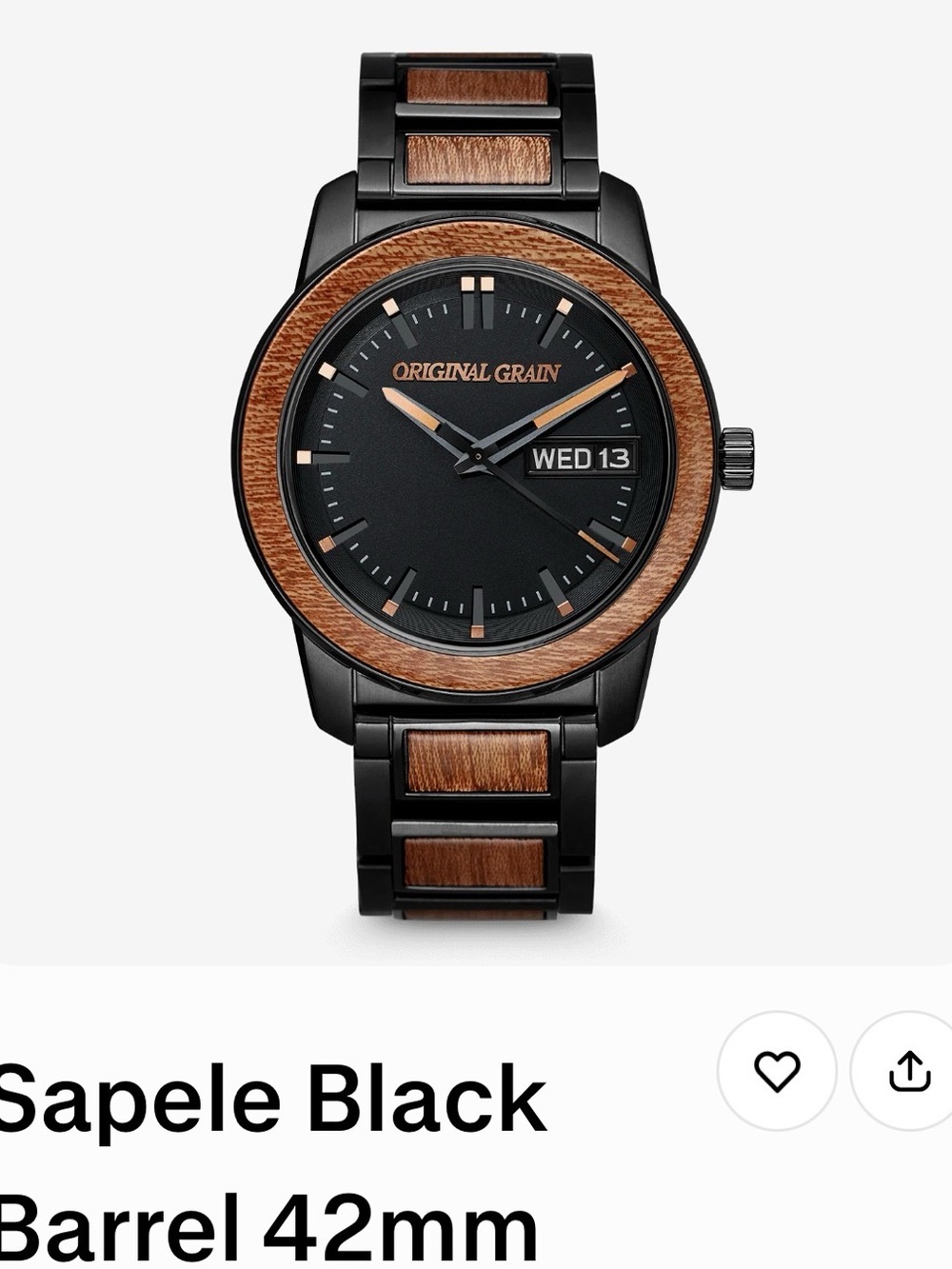 Original Grain Men's Black and Wood Accent Watch - Black/Brown - Picture 2 of 4